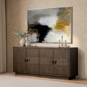 Classic Home Oakridge 4-door cabinet in Havana Brown with wood finish and sleek design, ideal for storage in dining or living areas.