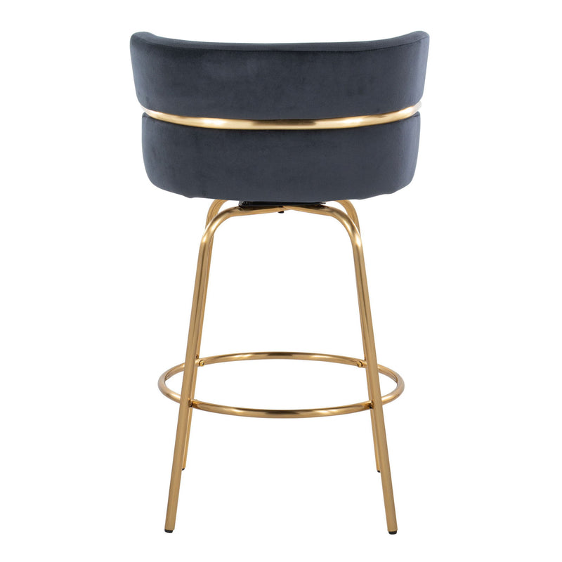 Lumi Source Cinch Glam Art Deco fixed height counter stool set with swivel, round footrest, plush upholstery, and stylish design.