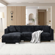 Luxe & Co. modern cloud sectional sofa set with L-shape design, oversized chaise, 4 seats, and 2 free pillows in a stylish living room.