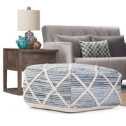 Simpli-Home Cowan handcrafted square accent pouf with textured fabric and sturdy construction, perfect for living room decor.