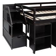 Loft Bed With Retractable Writing Desk And 3 Drawers With Storage Stairs And Shelves - R&R Furniture Gallery (Fountain Valley, CA)