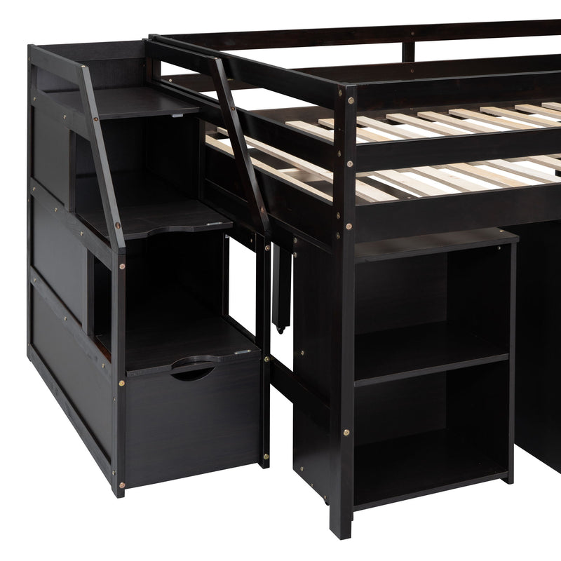Loft Bed With Retractable Writing Desk And 3 Drawers With Storage Stairs And Shelves - R&R Furniture Gallery (Fountain Valley, CA)