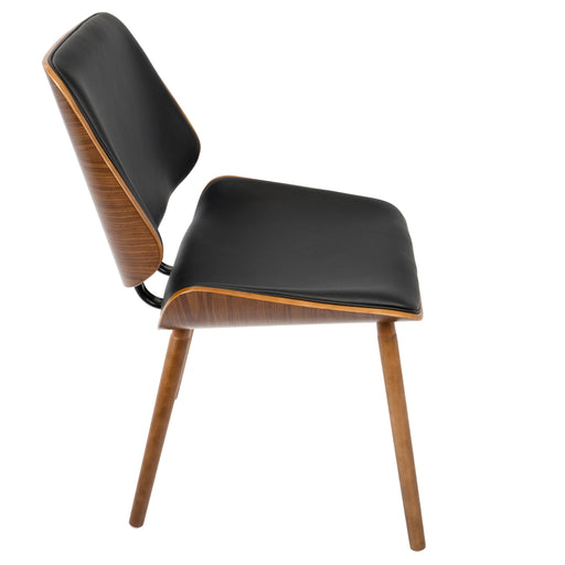Pair of Lumi Source Lombardi mid-century modern dining chairs with walnut wood legs and black upholstered seats, set of two.
