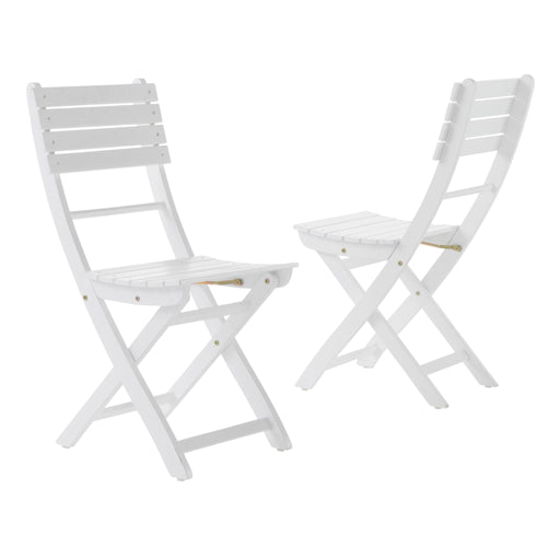 Set of two Noble House outdoor foldable wood dining chairs with slat design, featuring natural wood finish and sturdy frame.