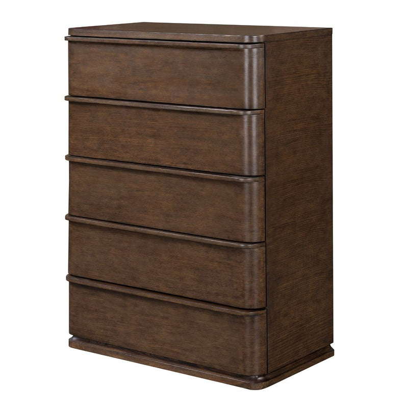 ACME Zoey brown oak accent chest featuring a stylish wooden storage cabinet with decorative hardware and a modern design.