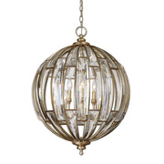 Uttermost Vicentina 6-light gold sphere pendant lighting fixture hanging with glass globes and modern design.