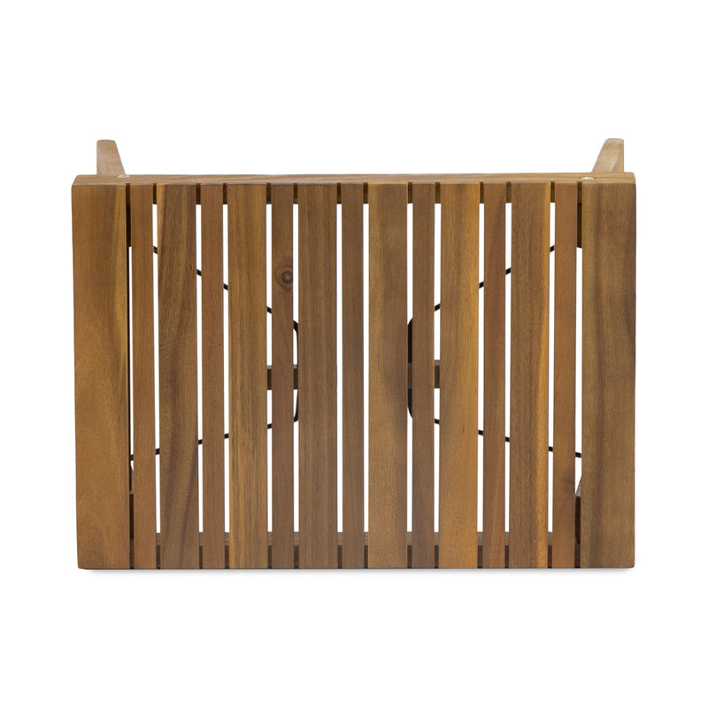 Noble House Temptation outdoor foldable side table with slat design, lightweight and compact for patio or garden use.