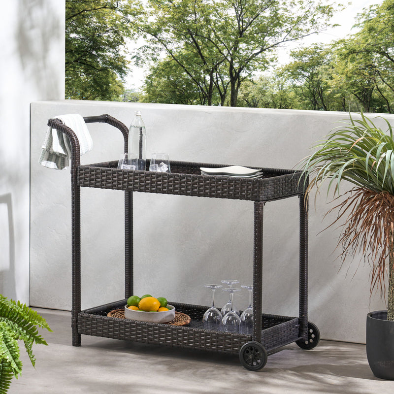 Resin Wicker Bar Cart With Metal Frame - Brown - R&R Furniture Gallery (Fountain Valley, CA)