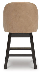 Neymorton - Upholstered Swivel Faux Leather Barstool (Set of 2) - Dark Grayish Brown - R&R Furniture Gallery (Fountain Valley, CA)
