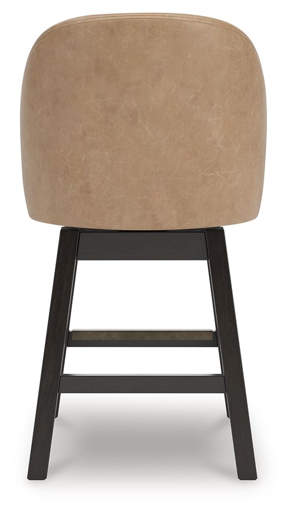 Neymorton - Upholstered Swivel Faux Leather Barstool (Set of 2) - Dark Grayish Brown - R&R Furniture Gallery (Fountain Valley, CA)