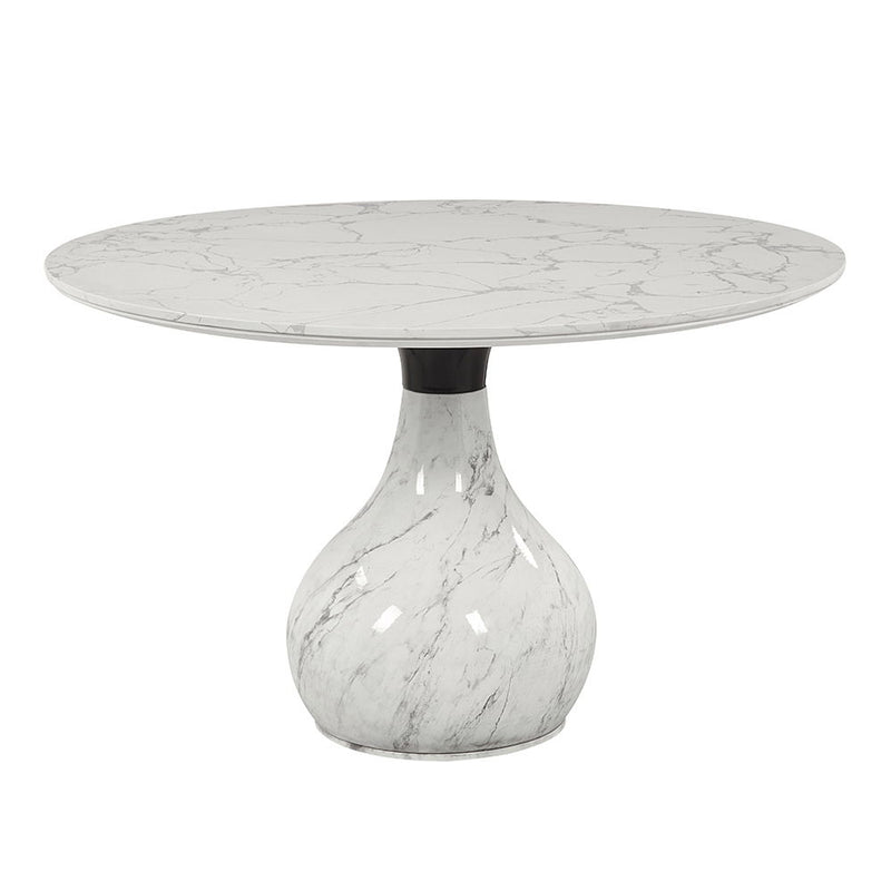 Koen - Round Dining Table, Engineering Marble Top - White & Black - R&R Furniture Gallery (Fountain Valley, CA)