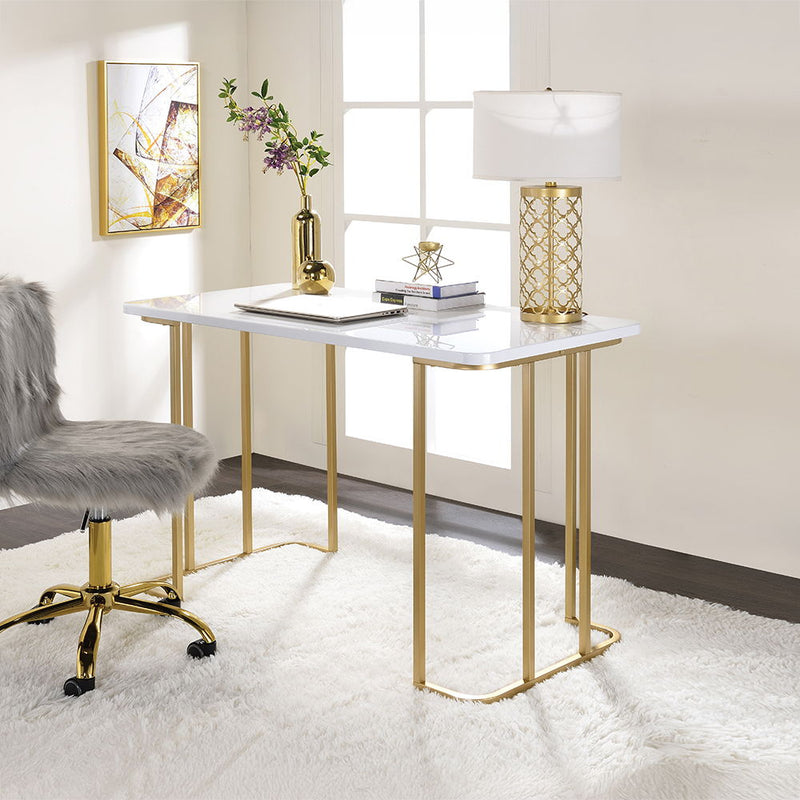 Estie - Writing Desk (Same Ac00902) - White & Gold - R&R Furniture Gallery (Fountain Valley, CA)