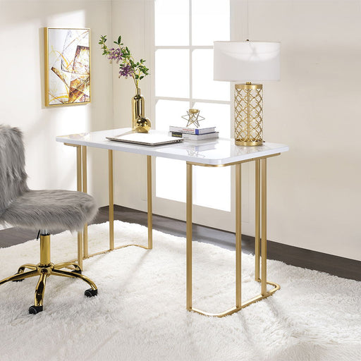 Estie - Writing Desk (Same Ac00902) - White & Gold - R&R Furniture Gallery (Fountain Valley, CA)