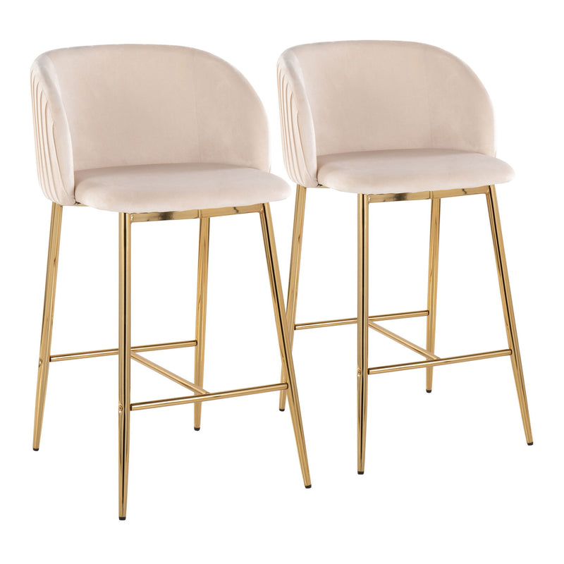 Set of two Lumi Source Fran contemporary pleated fixed height counter stools with sleek design and plush upholstery.