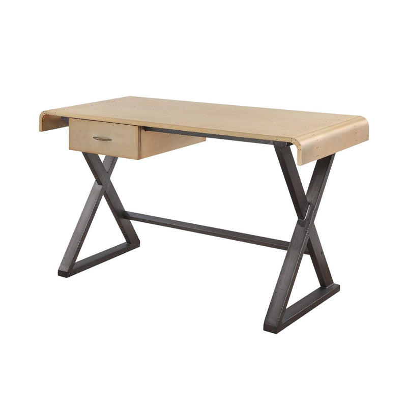 Danton - Aluminum Top Grain Leather Rectangular Writing Desk - Gold
