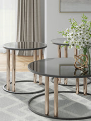 Hannerly - Occasional Table Set (Set of 3) - Black / Gold Finish - R&R Furniture Gallery (Fountain Valley, CA)