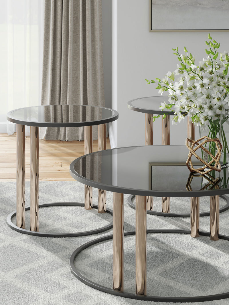 Hannerly - Occasional Table Set (Set of 3) - Black / Gold Finish - R&R Furniture Gallery (Fountain Valley, CA)