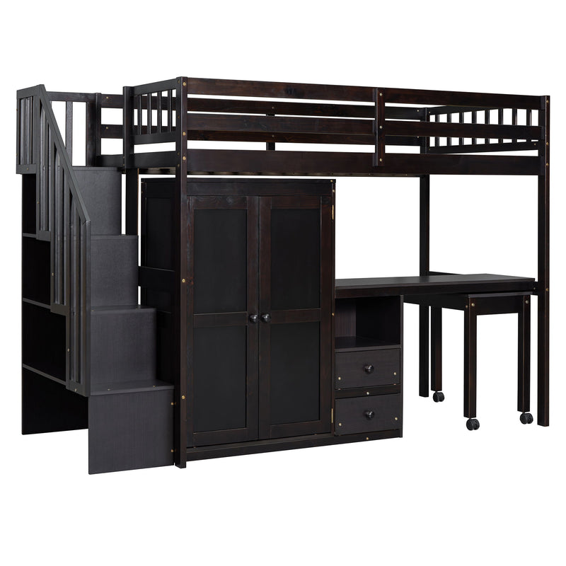 Loft Bed With Stairs, Bookshelf, Drawers, Desk & Wardrobe, Space Saving Multifunctional Furniture - R&R Furniture Gallery (Fountain Valley, CA)