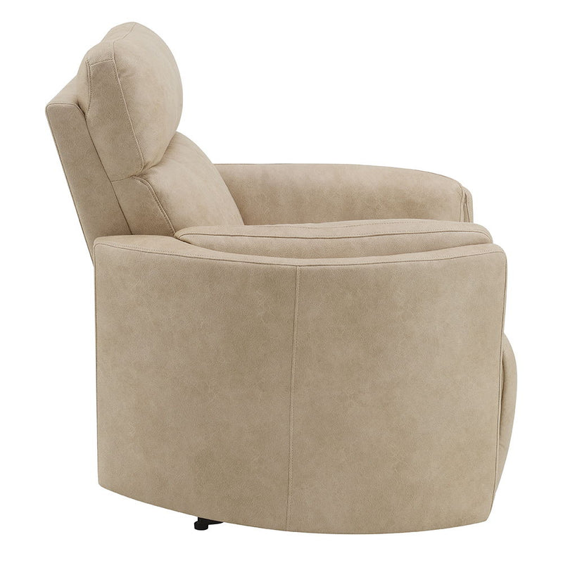 Elison - Motion Glider Recliner With Swivel - Dark Beige Polish Microfiber - R&R Furniture Gallery (Fountain Valley, CA)