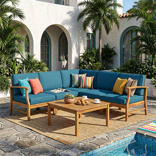 Noble House Perla 6-piece outdoor sofa set with cushioned seats and metal frame, ideal for patio or garden lounging.