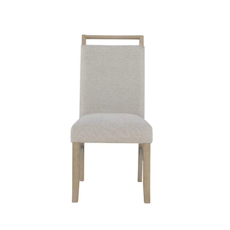 Light gray Vanilla dining side chair by Global Furniture USA with a modern, upholstered design and wooden legs.