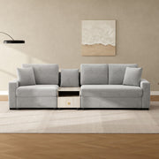 Noble House modular sofa with storage armrest and center console, stationary design in a modern living room setting.