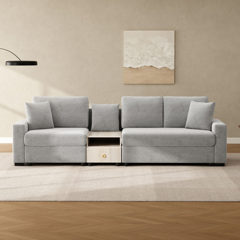 Noble House modular sofa with storage armrest and center console, stationary design in a modern living room setting.