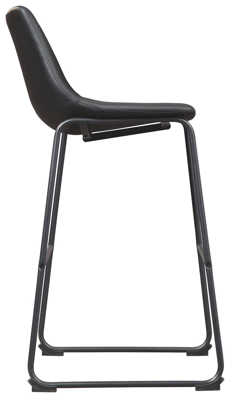 Set of two Signature Design by Ashley® Centiar upholstered barstools with cushioned seats and sleek wooden legs.