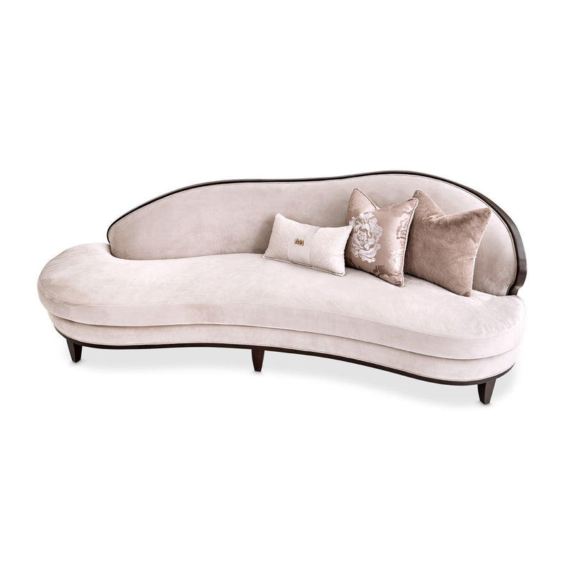 Camellia Field - Asymmetrical Velvet Sofa - Beige / Dark Brown - R&R Furniture Gallery (Fountain Valley, CA)