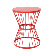 Modern Noble House Lassen outdoor side table with hourglass design, featuring sleek metal frame and contemporary style.