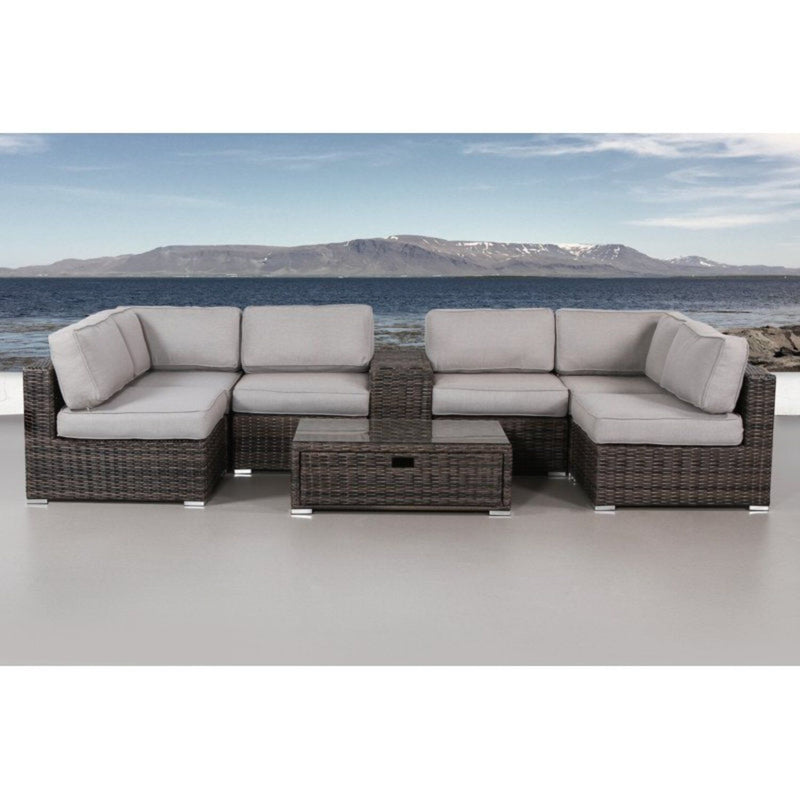 Elegant 4 Person Wicker Patio Seating Set With Cushions And Glass Top Table - R&R Furniture Gallery (Fountain Valley, CA)