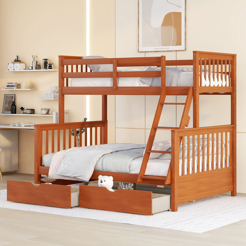 DreamHaus bunk bed with ladders and two storage drawers, featuring sturdy wood construction and space-saving design.