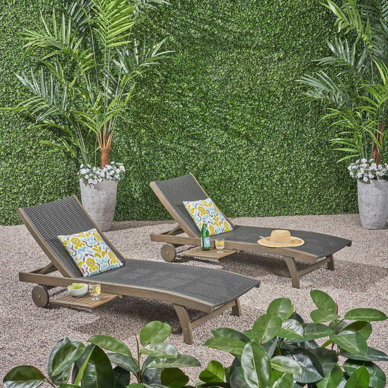Outdoor Chaise Lounge With Pull Out Tray And Wicker Seat - Gray - R&R Furniture Gallery (Fountain Valley, CA)