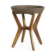 Noble House Yukon contemporary side table with gray lightweight concrete top and acacia wood frame, modern home decor piece