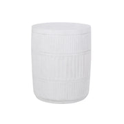 Antique white outdoor patio end table by Noble House with a classic design and slatted tabletop, perfect for outdoor living spaces.