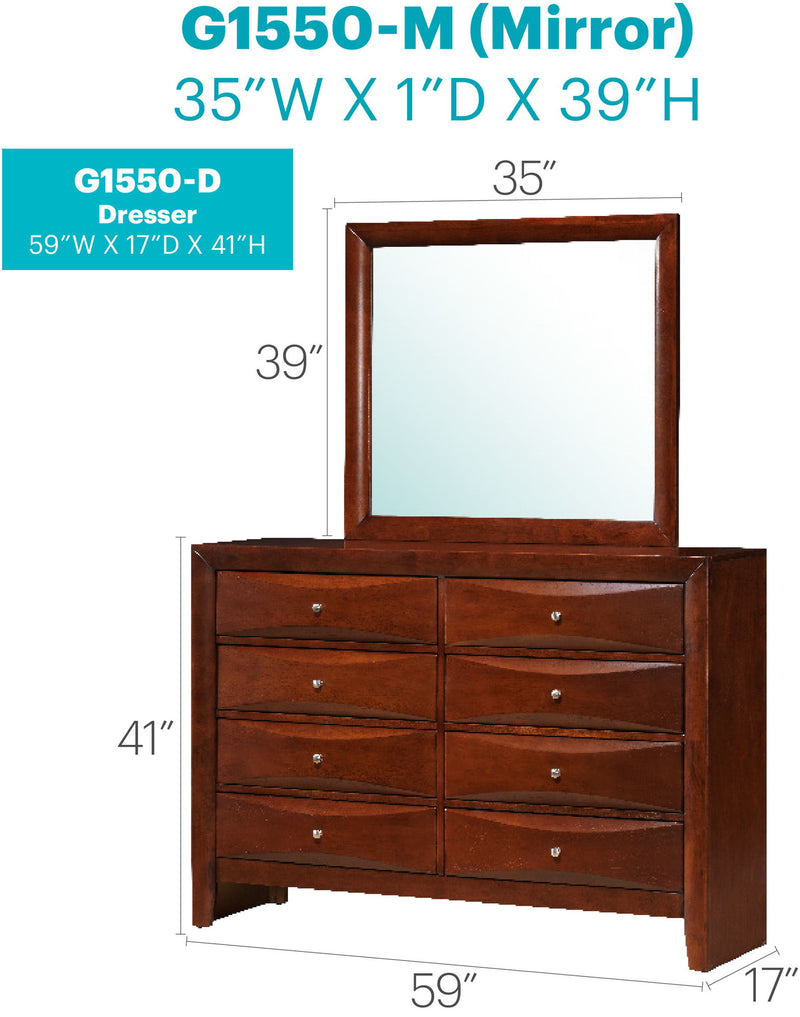 Glory Furniture Marilla dresser with multiple drawers, light wood finish, and modern design for bedroom storage.