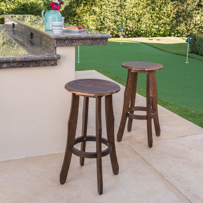 Primrose - Outdoor Acacia Wood Barstools With Foot Rest, (Set of 2) - Dark Brown - R&R Furniture Gallery (Fountain Valley, CA)