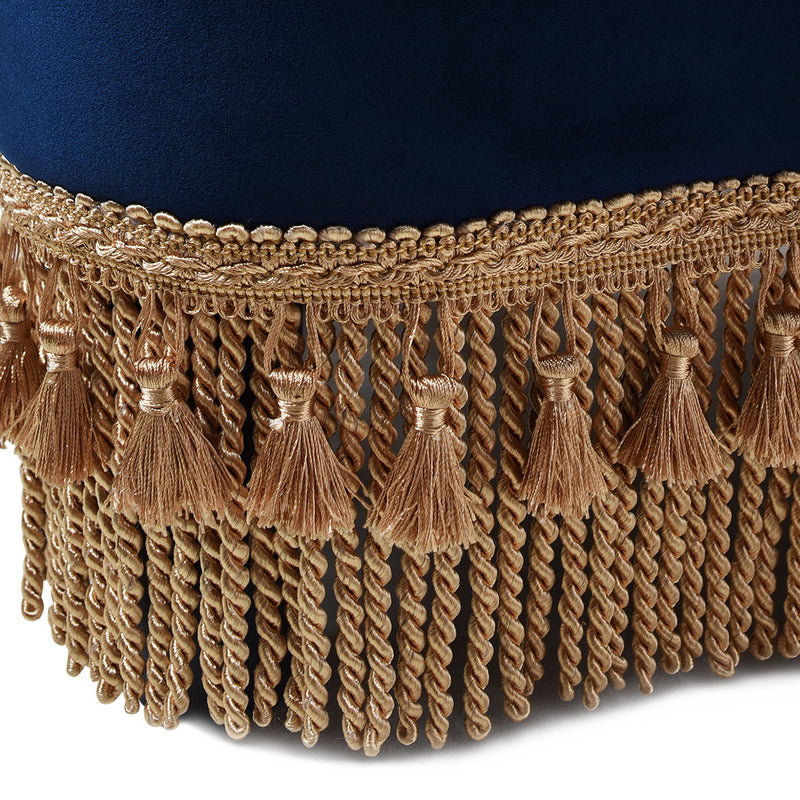 Ellen - Upholstered Clover Ottoman With Gold Bullion Fringe - Navy Blue - R&R Furniture Gallery (Fountain Valley, CA)