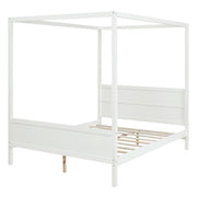 DreamHaus canopy platform bed with headboard, footboard, and slat support legs, showcasing the sturdy frame and elegant design.