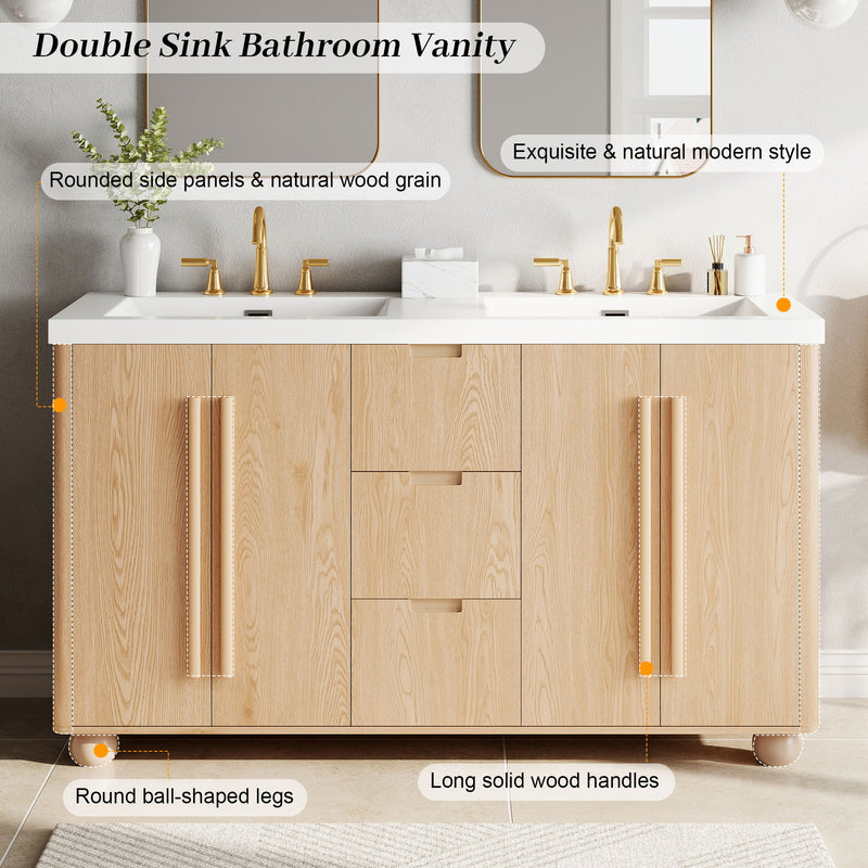 Bathroom Vanity Cabinet Only, 3 Drawers 4 Doors, Soft Close, Adjustable Shelf - Wood