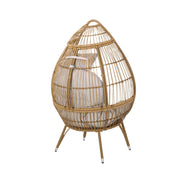 Noble House basket accent chair with teardrop shape and water-resistant cushion in natural finish, ideal for stylish outdoor seating.