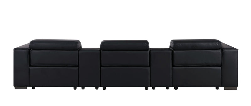1208 - Leather Sofa With 3 Power Recliners And Two Storage Consoles