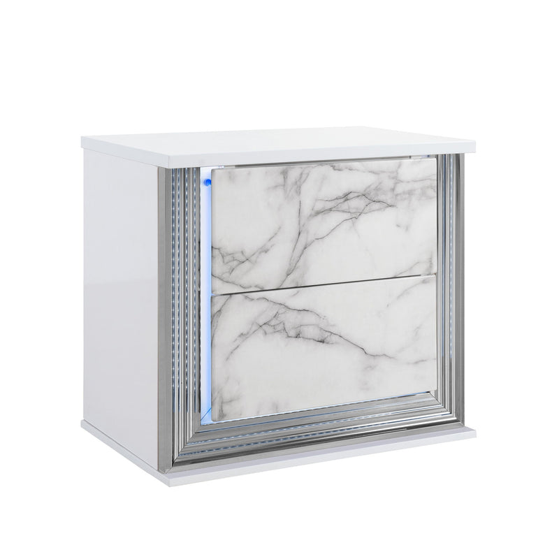 Moon - Marble Nightstand With LED - White - R&R Furniture Gallery (Fountain Valley, CA)