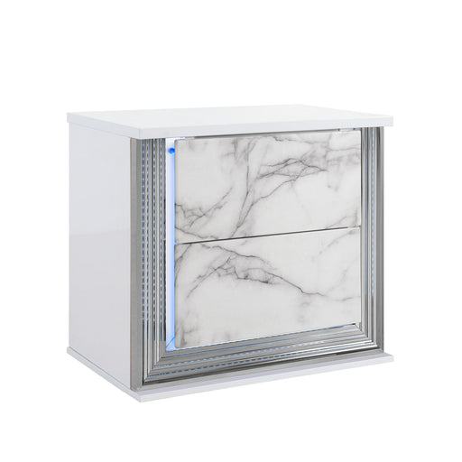Moon - Marble Nightstand With LED - White - R&R Furniture Gallery (Fountain Valley, CA)