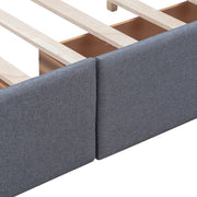 DreamHaus upholstered platform storage bed with classic headboard and built-in drawers, no box spring needed, in a modern bedroom setting