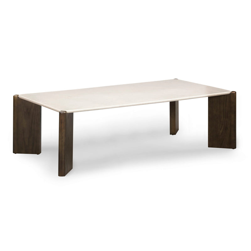 Cream rectangular coffee table from TOV Furniture's Restis collection, showcasing a sleek modern design with smooth edges.