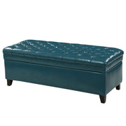 Noble House Juliana storage ottoman with birch wood legs, upholstered in neutral fabric, showing its cushioned top and stylish design.