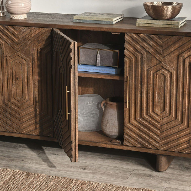 Classic Home Holmes 4 Door Buffet showing a wooden storage cabinet with four doors and a sleek, modern design.