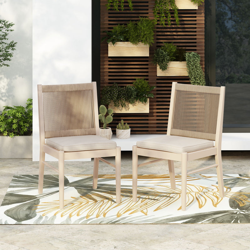 Cordoba - Dining Chair (Set of 2) With Acacia Wood Frame And Water Repellent Fabric - Beige / Yellow - R&R Furniture Gallery (Fountain Valley, CA)