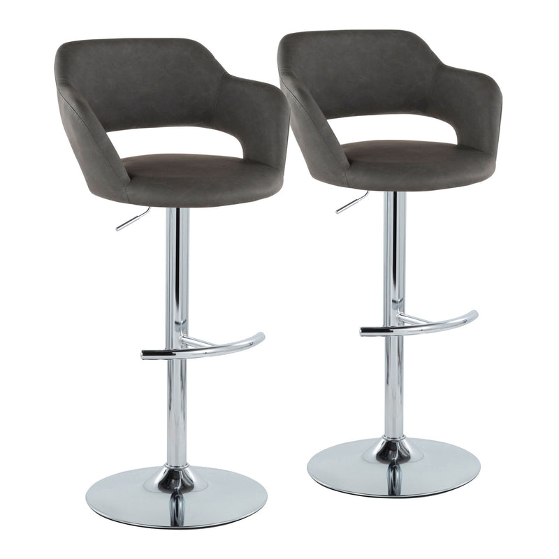 Pair of Lumi Source Margarite contemporary adjustable barstools with swivel, rounded T footrest, set of 2, modern seating for kitchen or bar